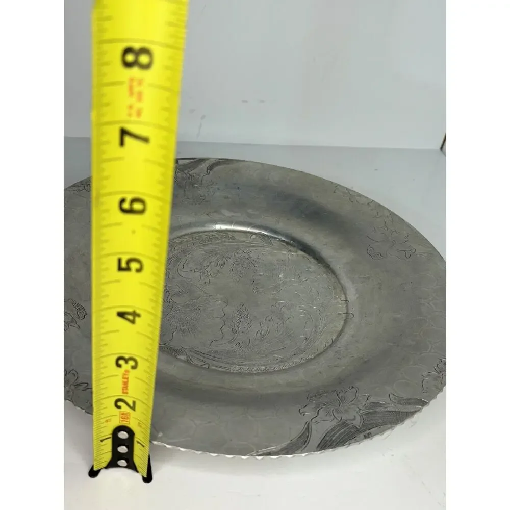 Lot Of 3 Vintage Embossed Aluminum Serving Pieces Tray Bowl Basket Mid Century